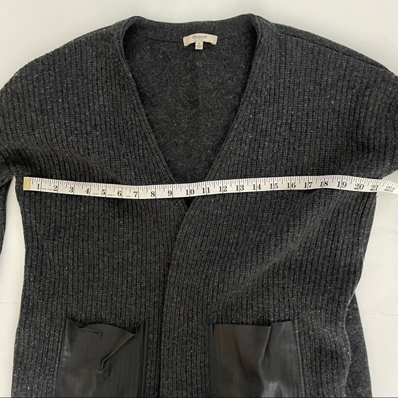Madewell Wool Ribbed Cardigan Leather Pockets Gray Black Size Medium - Picture 8 of 11